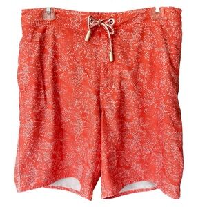 Johnnie-O Men’s Medium Swim Trunks Orange White Coral Sand-dollar Pattern